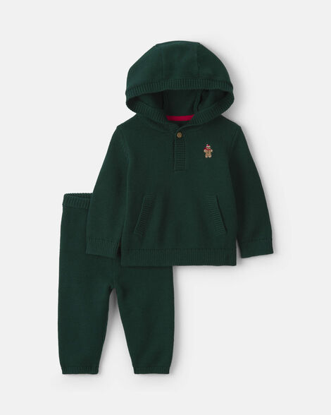 baby boy 2-piece gingerbread long-sleeve top & pant set - green