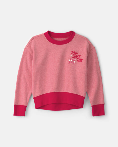 Girls 'New York City 95' French Terry Pullover Sweatshirt - Pink/Red