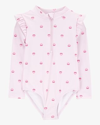 Product image 1 of Toddler 1-Piece Heart-Print Long-Sleeve Rashguard Swimsuit - Pink