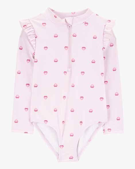  Product image 1 of Toddler 1-Piece Heart-Print Long-Sleeve Rashguard Swimsuit - Pink