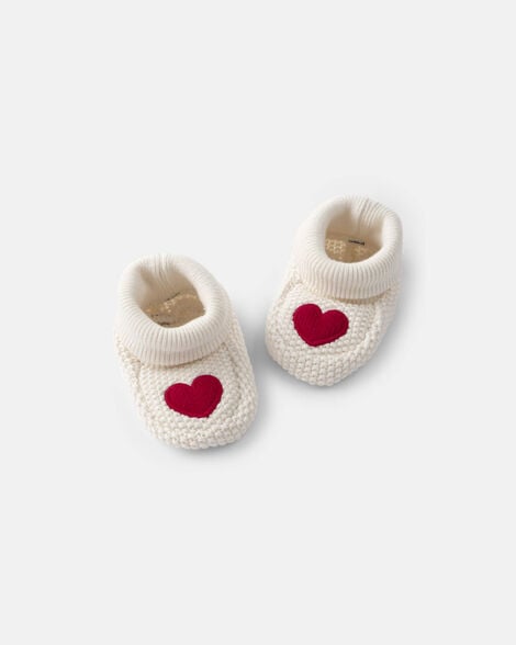 baby girl heart valentine's day baby booties - red/cream