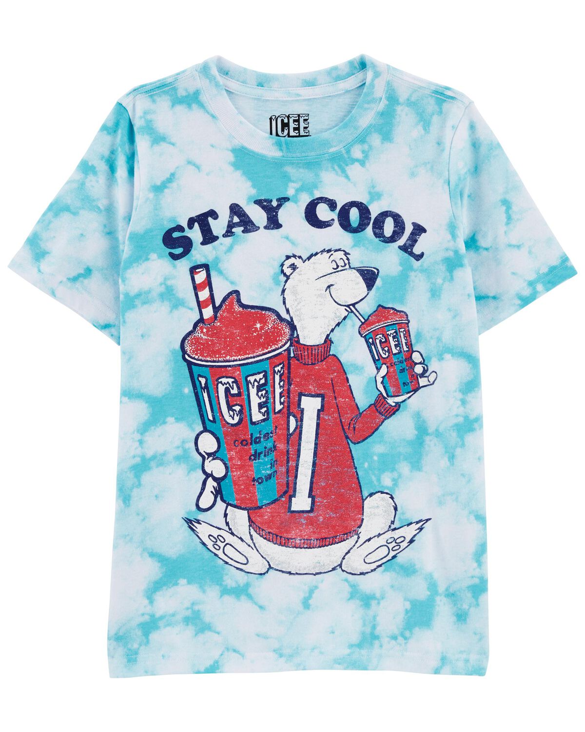 Oshkosh Kid Boy Navy Graphic Stripe Tee in Moisture Wicking Active Mesh