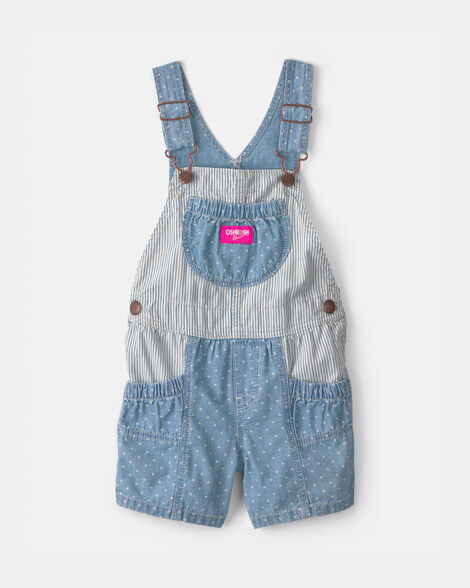 Toddler Hickory Stripe & Dots Shortall - Light Wash