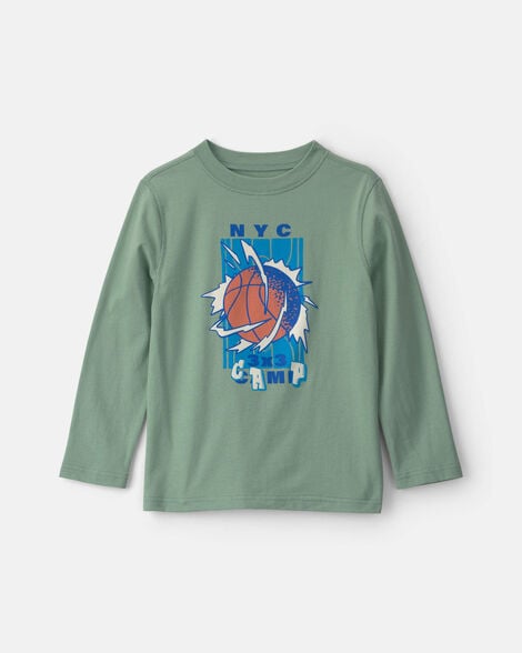 boys 'nyc camp' basketball long-sleeve graphic tee - green
