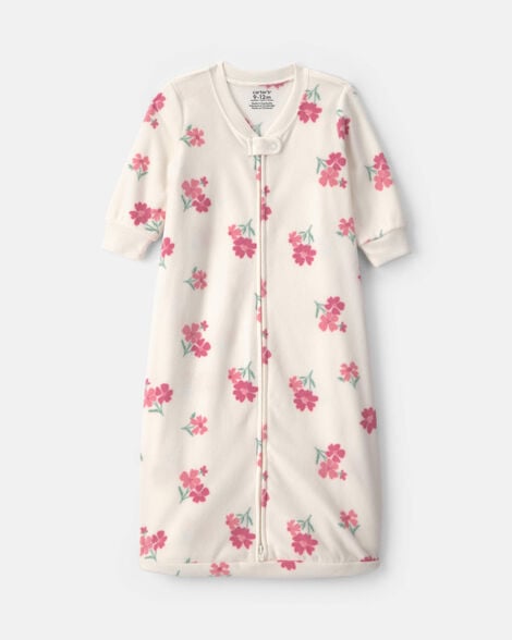baby girl floral fleece loose fit wearable blanket - cream