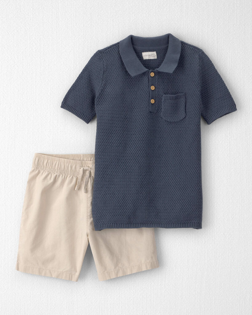 Little Planet Boys 2Piece Organic Cotton Top  Short Set 6 Merchant Navy Oatmeal Khaki