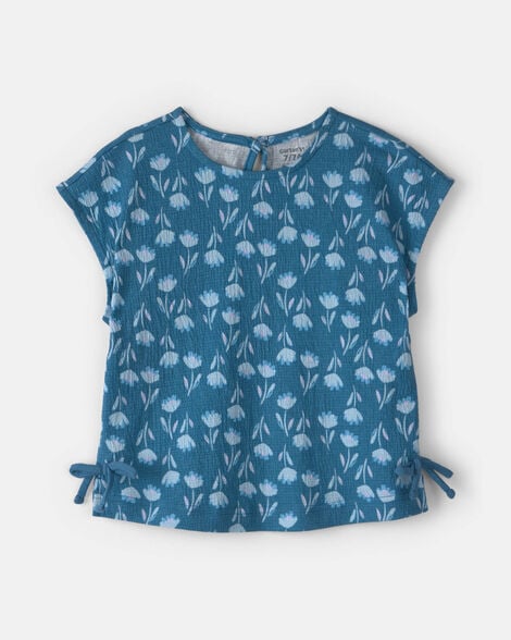 girls floral short-sleeve top - navy blue
