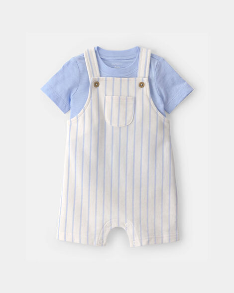 baby 2-piece stripe overall set - blue/ivory