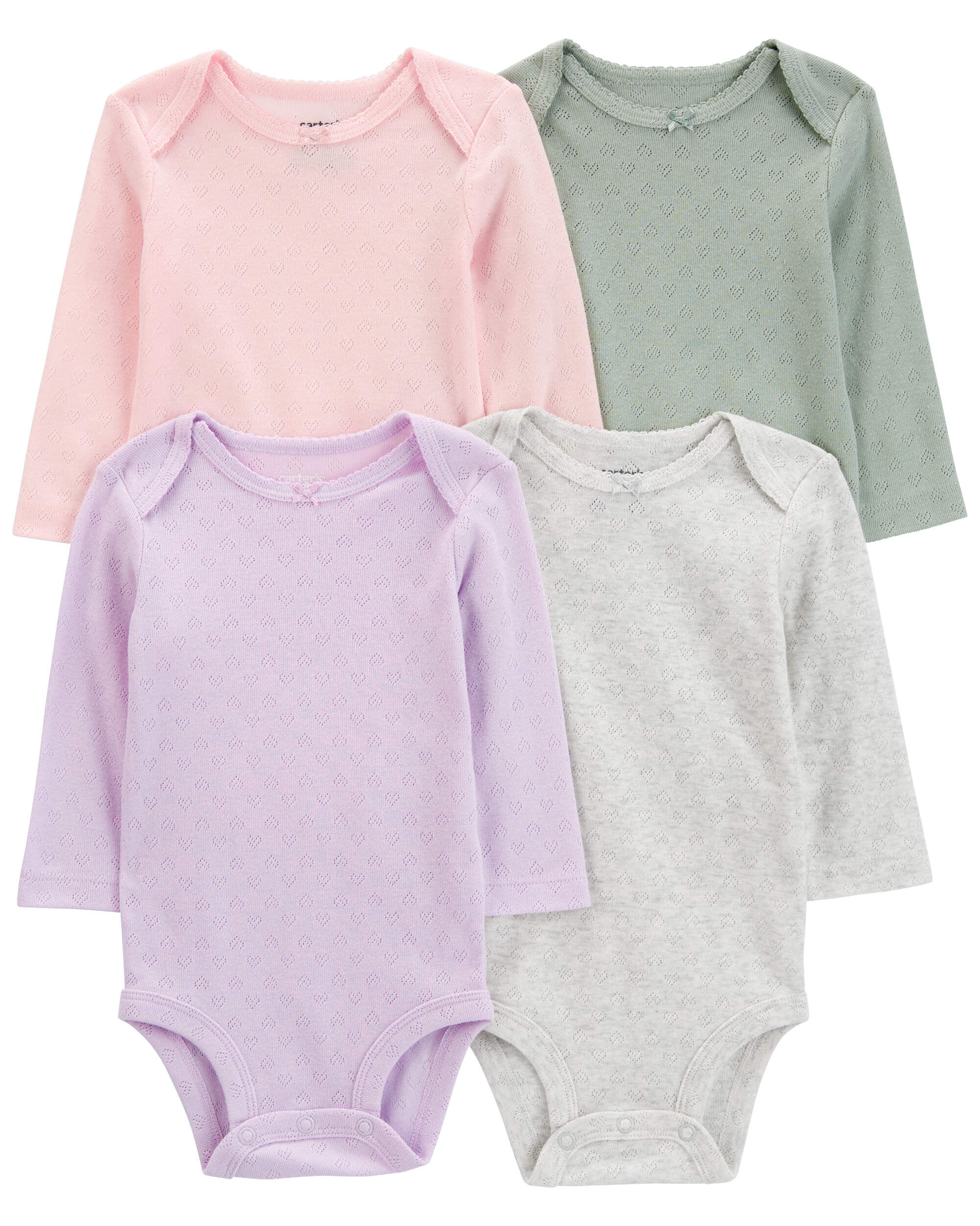 Baby 4-Piece Long-Sleeve Pointelle Bodysuits - Carter's | Carter's Baby 4-Piece Long-Sleeve Pointelle Bodysuits - Carter's | Carter's
