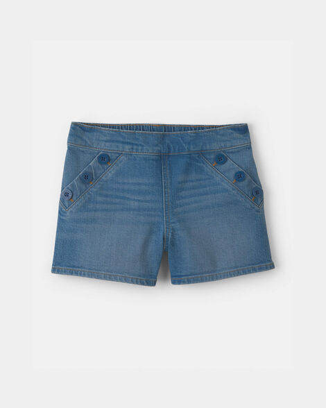Girls Denim Button-Pocket Shorts - Medium Wash