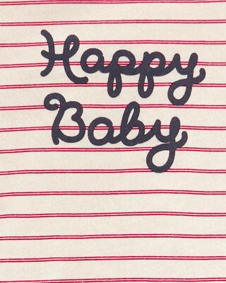 Product image 2 of Baby Striped "Happy Baby" Short-Sleeve Bodysuit - Red/Ivory