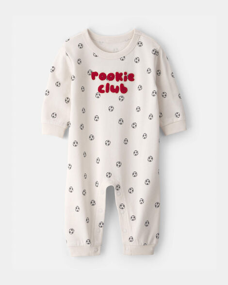 baby 'rookie club' french terry jumpsuit - ivory