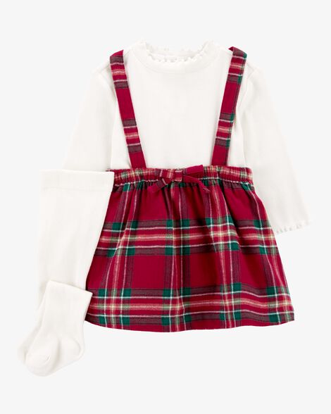 Product image 1 of Baby 3-Piece Holiday Bodysuit & Plaid Skirtall Set