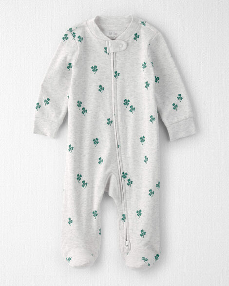 Baby Organic Cotton Sleep & Play Pajamas in Lucky Clovers Print