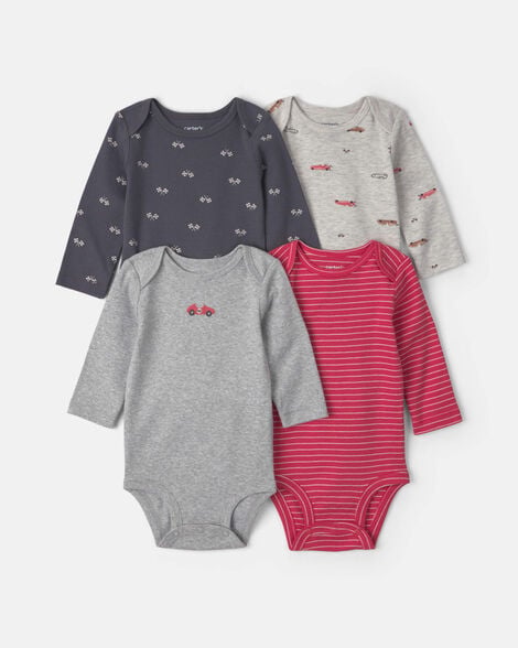 baby boy 4-pack race car long-sleeve bodysuits