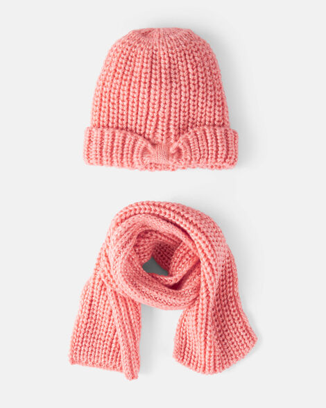 girls 2-piece  shimmer winter hat & scarf - coral