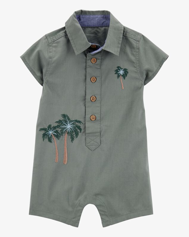 Product image 1 of Baby  Palm Tree Print Button-Front Romper-Green