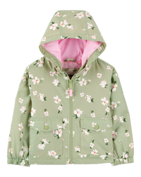 Toddler Floral Print Windbreaker Jacket - Olive