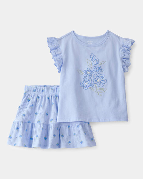 toddler girl 2-piece floral top & skort set - blue