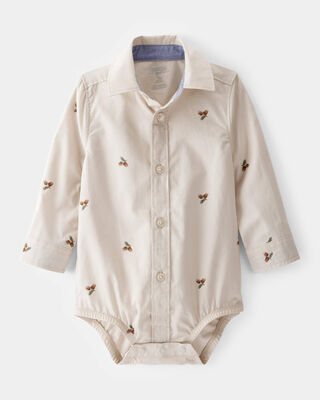 Product image 1 of Baby Poplin Acorn Print Long-Sleeve Bodysuit - Khaki