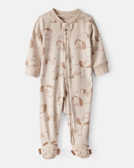 baby boy mammoth print 100% cotton long-sleeve snug fit sleep & play pajamas - beige