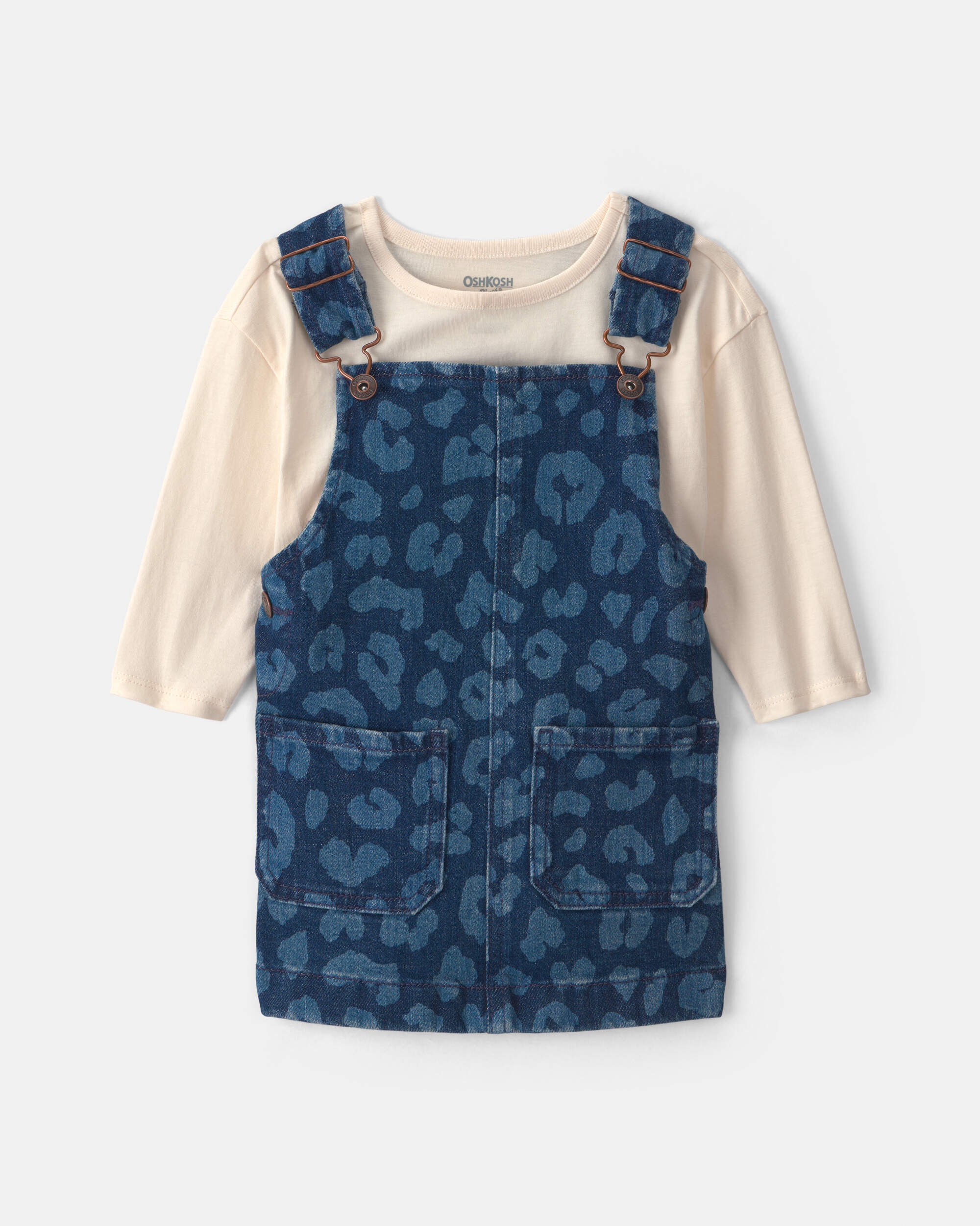 OshKosh Bgosh Baby Girl 2-Piece Leopard Denim Long-Sleeve Overall Set - Dark Wash 12M Dark Wash 46$
