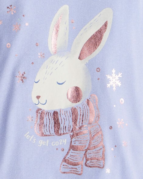 Product image 2 of Toddler Girl Bunny Print 100% Cotton Long-Sleeve Snug Fit 4-Piece Pajamas - Brown/Blue