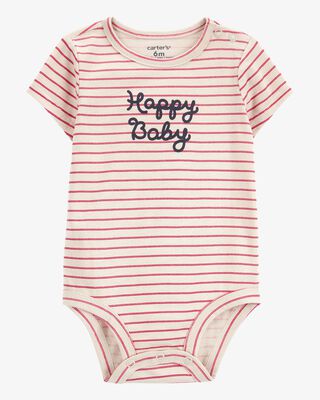 Product image 1 of Baby Striped "Happy Baby" Short-Sleeve Bodysuit - Red/Ivory