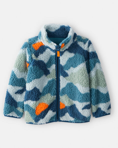 toddler boy mountain sherpa zip-up jacket - teal/green