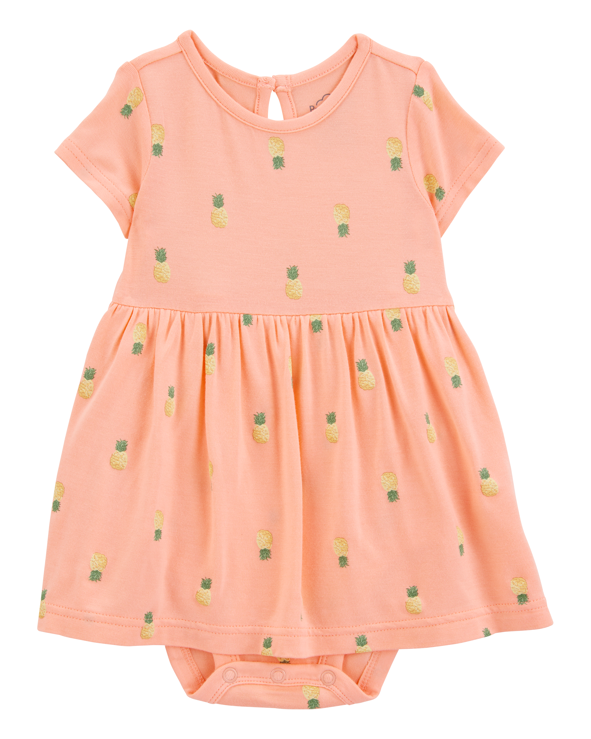 Baby Girl Pineapple Print PurelySoft Bodysuit Dress - Coral