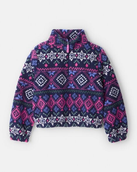 Girls Fair Isle Sherpa Quarter-Zip Pullover