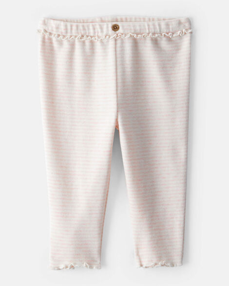 baby girl flutter-waist striped pants - pink/cream