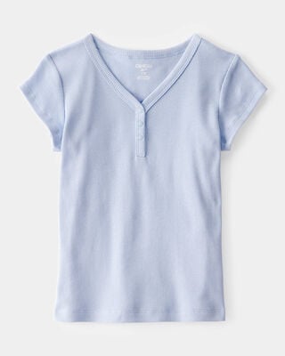 Product image 1 of Kid Ribbed Short-Sleeve Henley Shirt - Blue