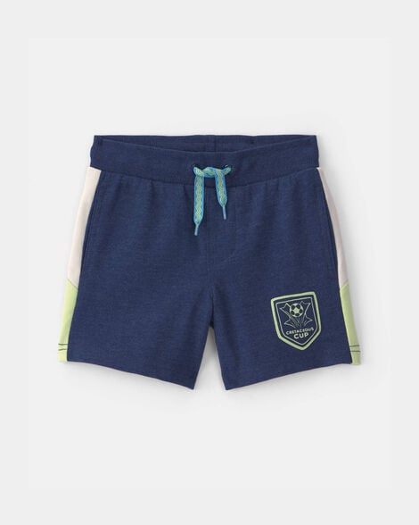 toddler boy dinosaur soccer french terry shorts - navy blue