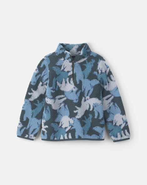 Boys Polar Bear Teddy Fleece Quarter-Zip Pullover Sweatshirt - Blue/Grey
