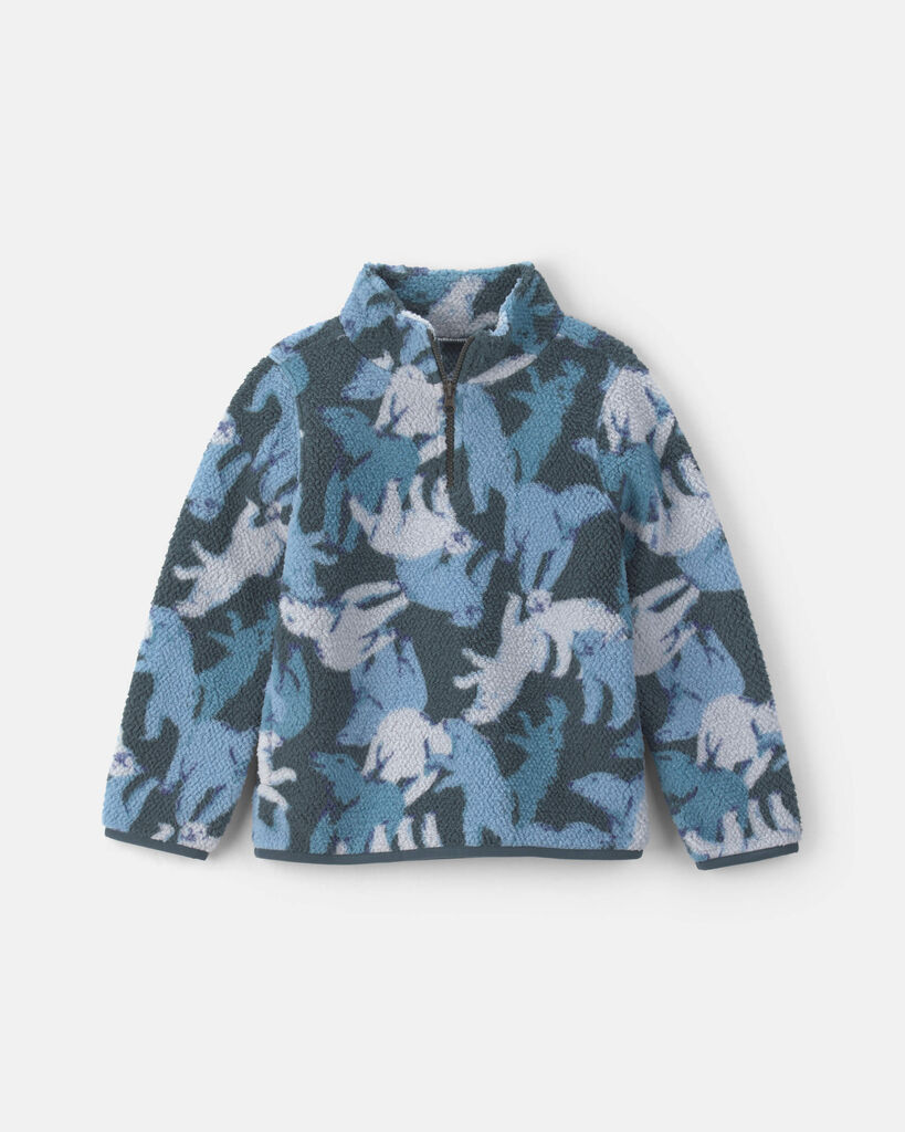 Oshkosh B'Gosh Boys Polar Bear Teddy Fleece Quarter-Zip Pullover Sweatshirt 10 Blue/Grey