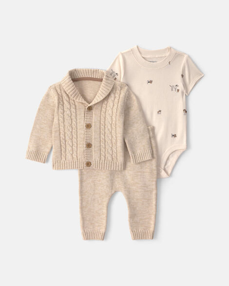 baby boy 3-piece cotton sweater layering set - cream