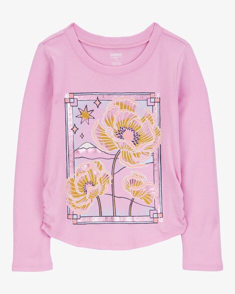 Product image 1 of Kid Knit Foil Flower Long-Sleeve Fashion Top - Pink