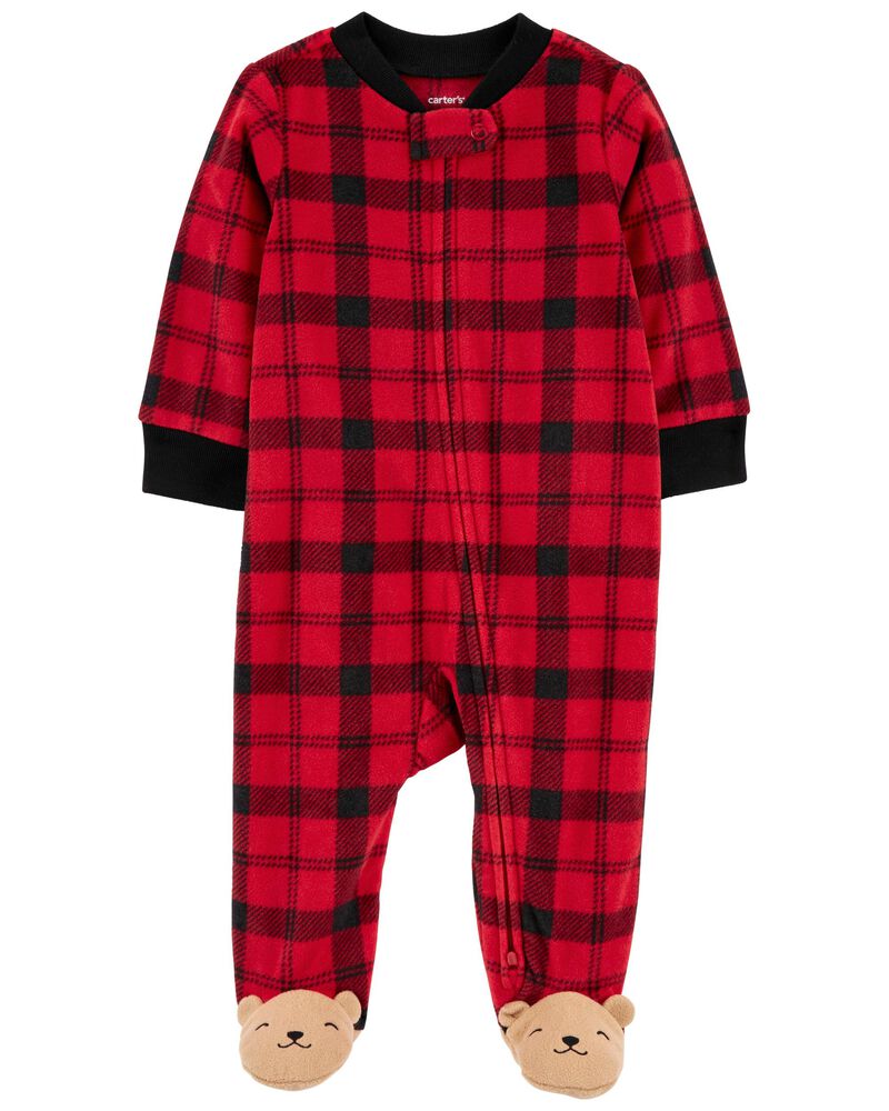 Red Baby Buffalo Check 2-Way Zip Fleece Sleep & Play | carters.com
