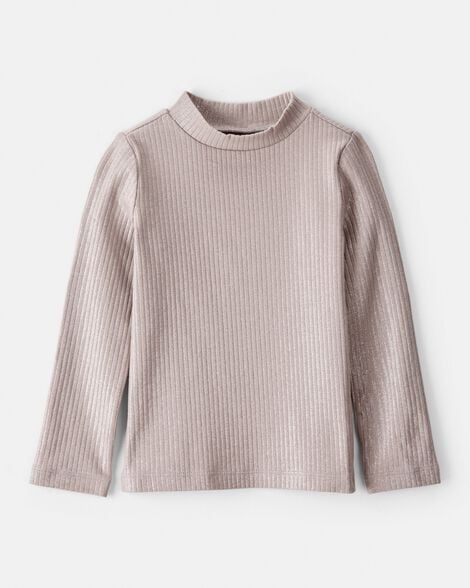 Toddler Girl Shimmer Rib Mock Neck Top - Brown