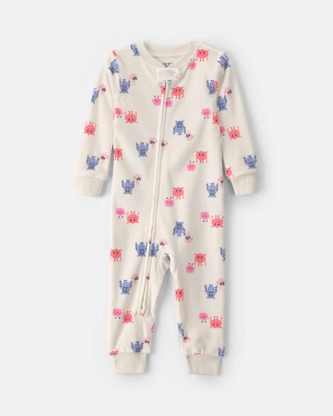 toddler girl 1-piece monster dreamplush snug fit pajama - cream