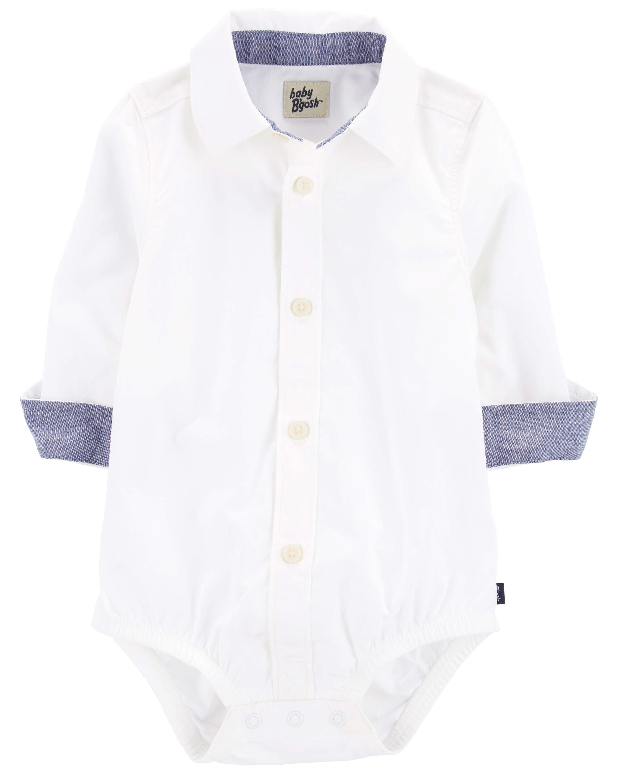 Baby Boy Button-Front Long Sleeve Bodysuit - White