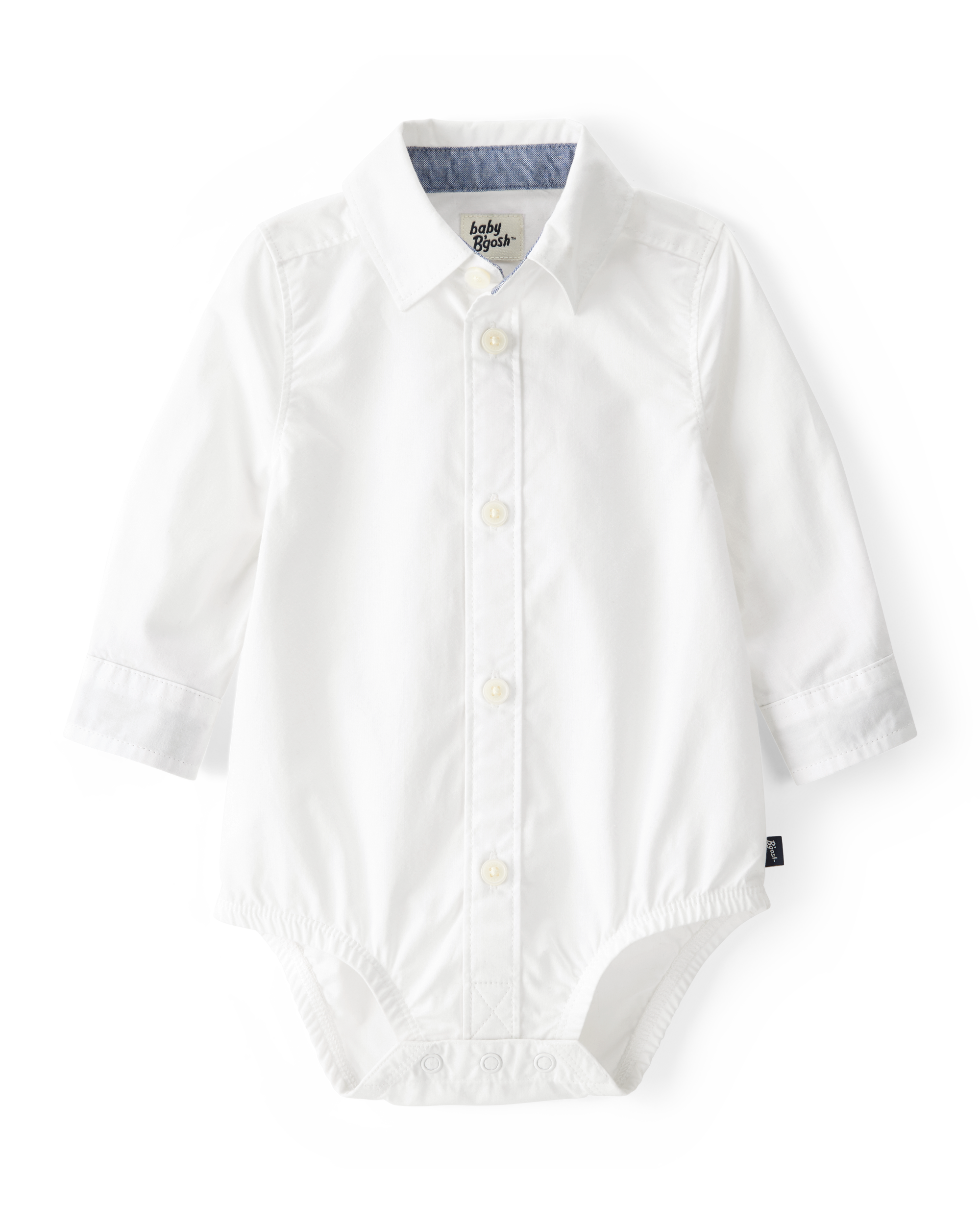 Baby Boy Button-Front Long Sleeve Bodysuit - White
