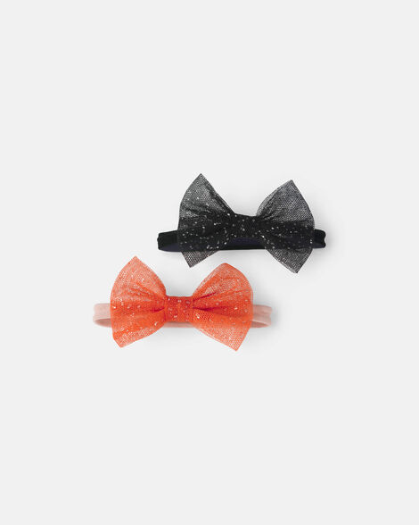 baby girl 2-pack bow halloween headwraps - orange/black