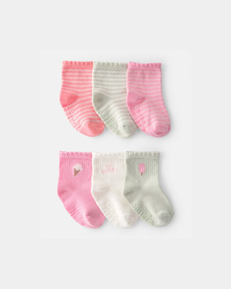 baby girl 6-pack ice cream socks - pink/ivory