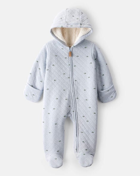 baby boy dinosaur print sherpa-lined long-sleeve jumpsuit - blue