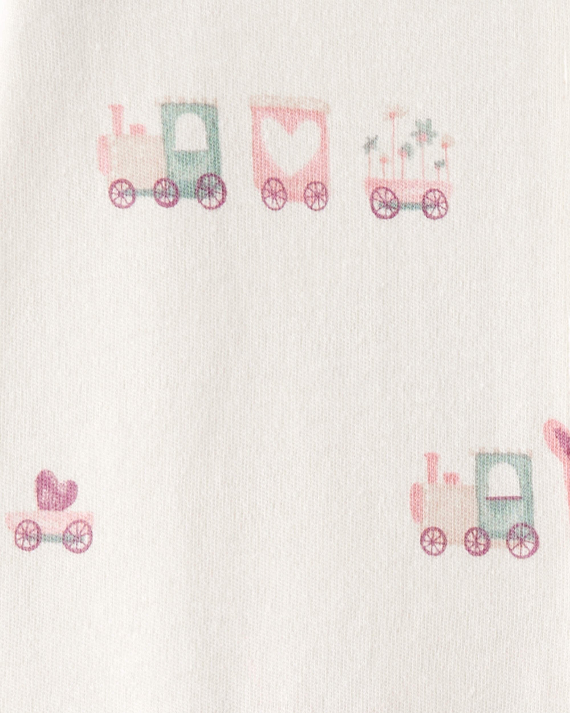 Baby Girl Train Print 100% Cotton Long-Sleeve Snug Fit Sleep & Play Pajamas - Cream