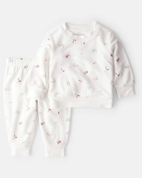 baby girl paint print purelysoft long-sleeve tee & pant set - ivory