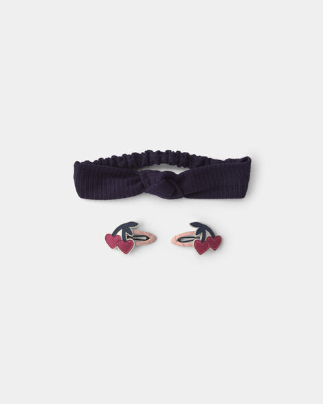 toddler girl 2-pack cherry headwrap & hair clip set - navy blue/red