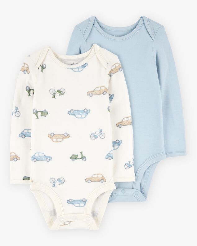 Product image 1 of Baby 2-Pack Long-Sleeve PurelySoft Bodysuits - Blue/Ivory